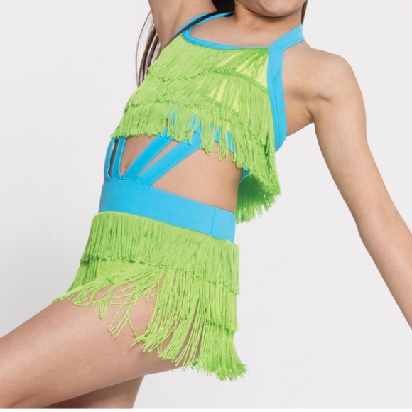 Weissman Blue and Green Fringe Dance Costume - Picture 3 of 8